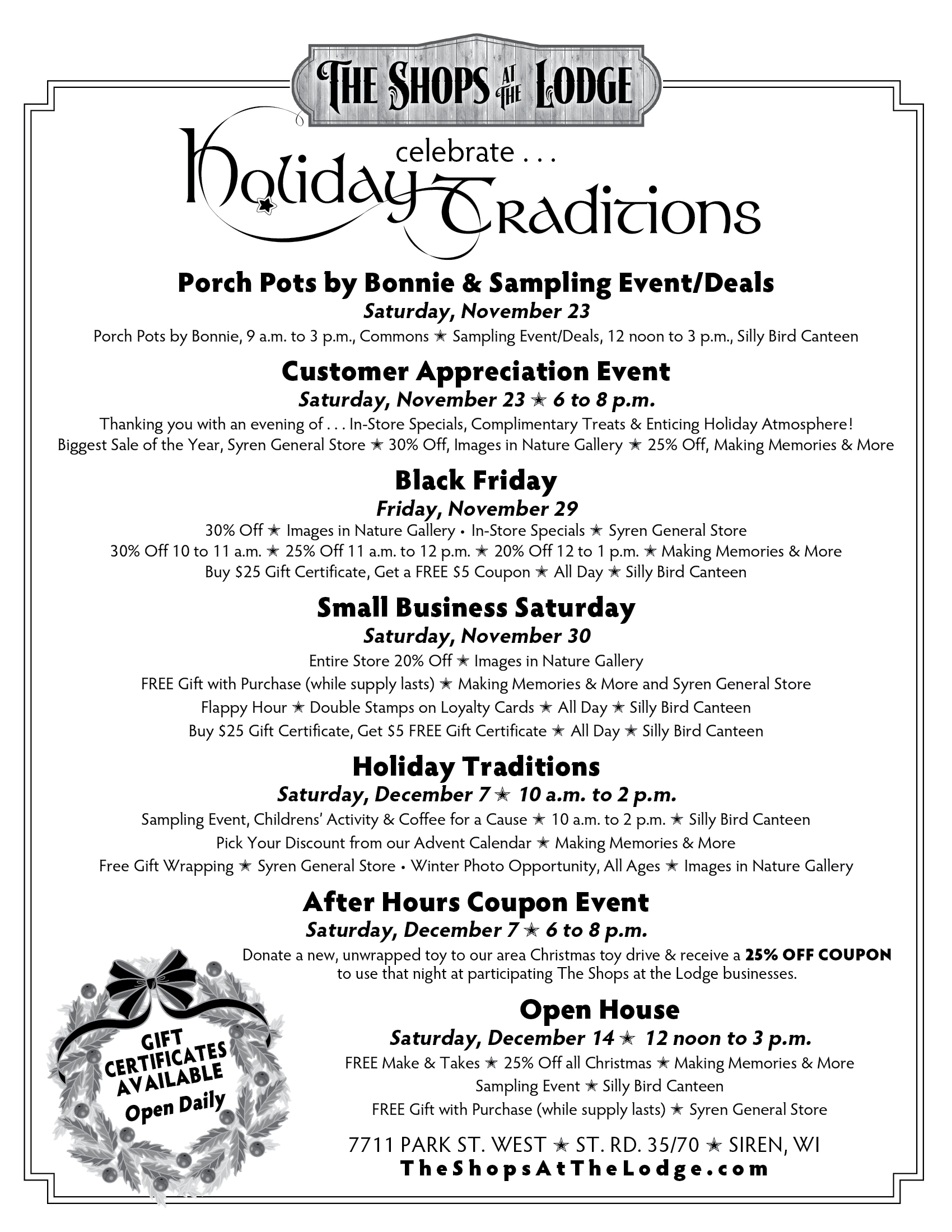 Holiday Traditions, The Shops at the Lodge, Siren, WI